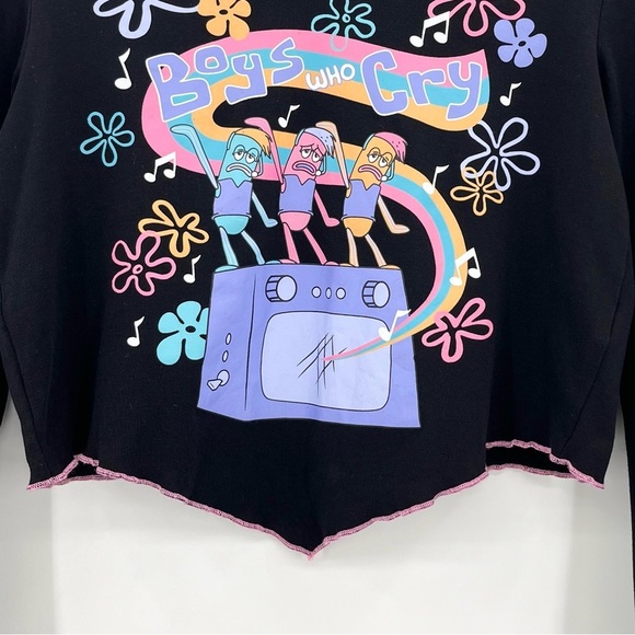 Dolls Kill X SpongeBob SquarePants Bell Sleeve Cropped Graphic Knit Tee - Picture 5 of 9